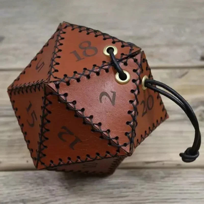 1 قطعة D20 كيس النرد النرد المضلع بولي Leather صناديق تخزين جلدية عززت حقيبة الرباط لعبة لعبة RPG ، ألعاب لوحة النرد DND
