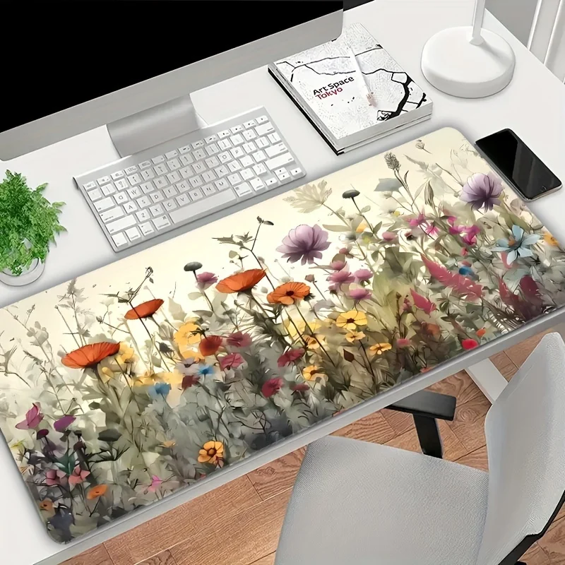 Gaming Desk Mat Floral Landscape Mouse Pad Gaming Mat Non-Slip Durable Keyboard Pad Office Decor Desktop Accessories Mouse Mat