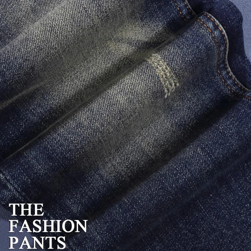 Fashionable new men's jeans with perforated patches washed, nostalgic, elastic, slim fit, retro light blue, designer pants Y2Kho