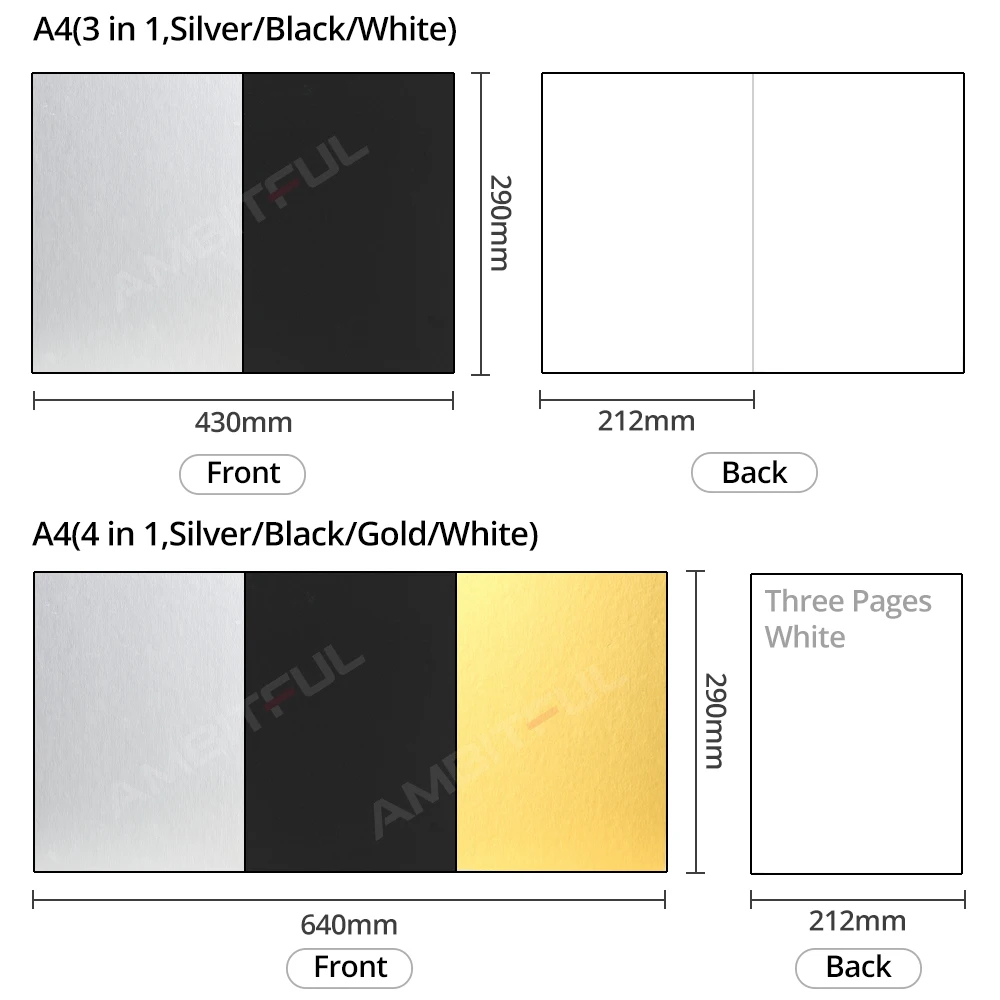 AMBITFUL 21 سنتيمتر * 29 سنتيمتر 29 سنتيمتر * 42 سنتيمتر عاكس أسود فضي أبيض الذهب ورق خلفية سميكة للطي مجلس للاستوديو اطلاق النار الدعائم