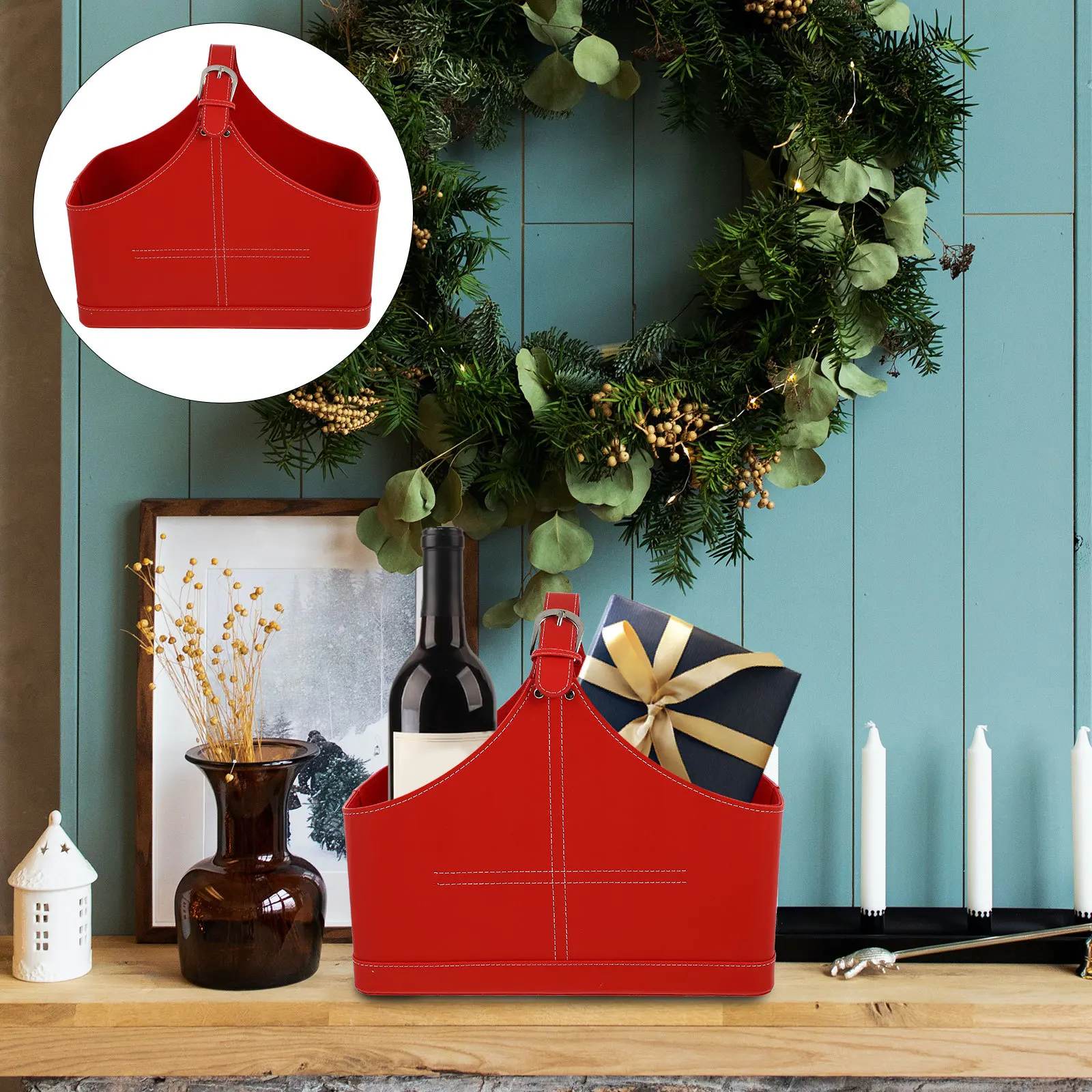 1 قطعة حقيبة يد عيد الميلاد Pu سلة قابلة لإعادة الاستخدام للحزب توريد التعبئة والتغليف المحمولة هدية الحقيبة حامل هدايا عيد الميلاد #6