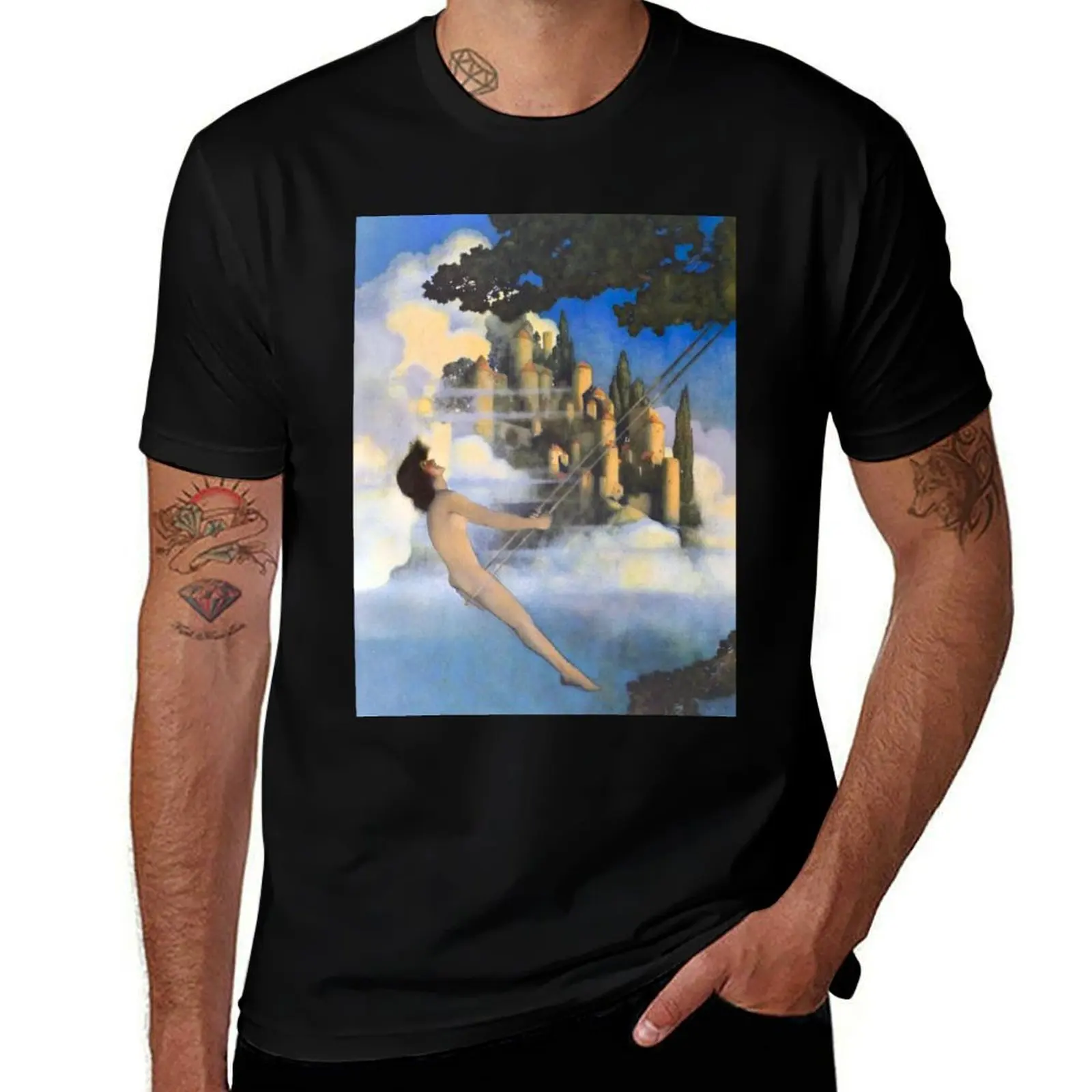 Dinky Bird -Maxfield Parrish midcentury art deco/nouveau illustration T-Shirt Graphic Print Short Sleeve T-Shirt