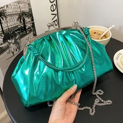 2022 donne di marca Laser Sparkles borse a tracolla argento verde Clip Shell Chic borse borse a tracolla catena femminile pochette da festa