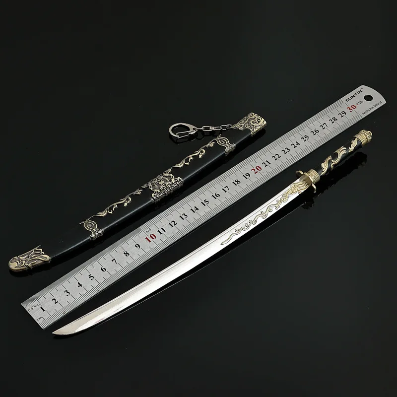30 centimetri Cinese Antico Arma Mu Sheng Coltello Spada Gioco Periferico Arma In Metallo Samurai Spada Modello di Formazione Portachiavi Regali Giocattoli