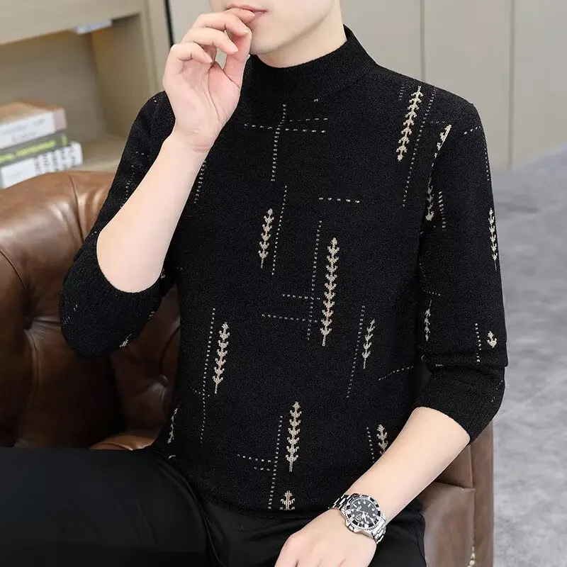 

Thiened Slim Fit Long Sve round Ne Knitted Sweater Autumn Winter Men's Faion Brand Warm Top Casual Simple Sle Poly...