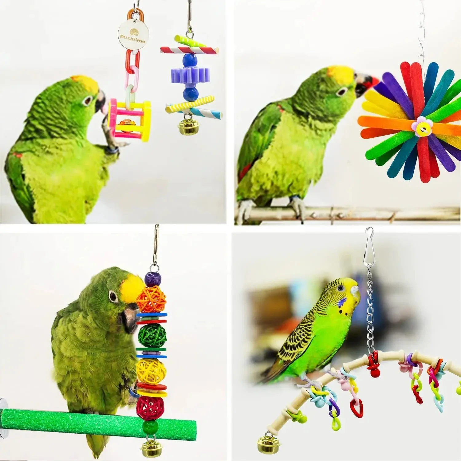 15 Piece Parrot Bird Cage Toys Wooden Bird Swing Reliable Chew Bite Bridge Wooden Bead Shape Parrot Toys Bird Toys