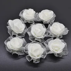 50 pz 4 cm Mini Schiuma Rosa Teste Bianco Beige Fiori Artificiali Decorazione di Cerimonia Nuziale Floreale FAI DA TE Corona Bouquet Rose Finte Decorazioni Per La Casa