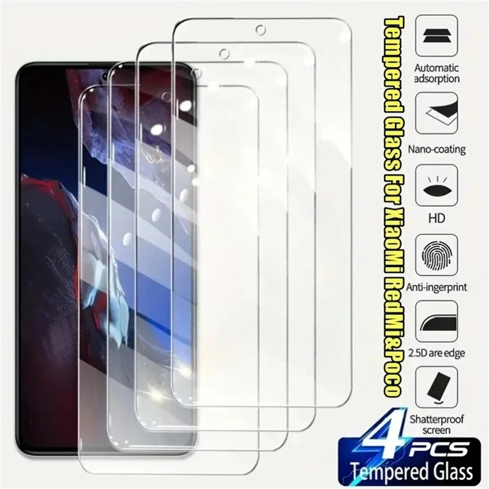 4 Stück Full Cover HD Displayschutzfolie für Xiaomi POCO X6 Neo F5 X5 M6 M4 M3 Pro F4 F3 X4 Gt X3 Nfc aus gehärtetem Glas