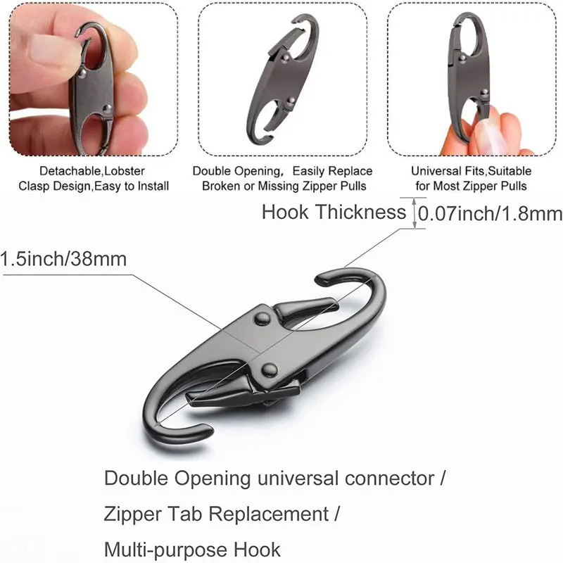 4Pcs Zipper Clip Theft Deterrent Double Opening Zippers Pull Replacement Detachable Zipper Connectors Zipper Lock Carabiner Clip