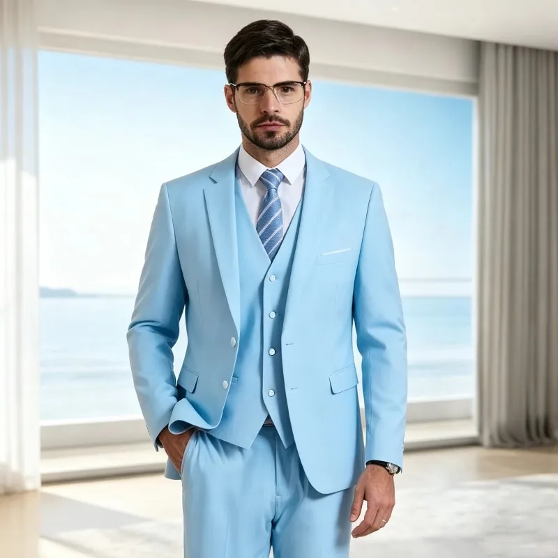 ( Blazer+Vest+Pants ) Mens 3-Piece Slim Fit Suit Set Shawl Lapel One Button Tuxedo Jacket Vest & Trousers for Wedding Prom Party