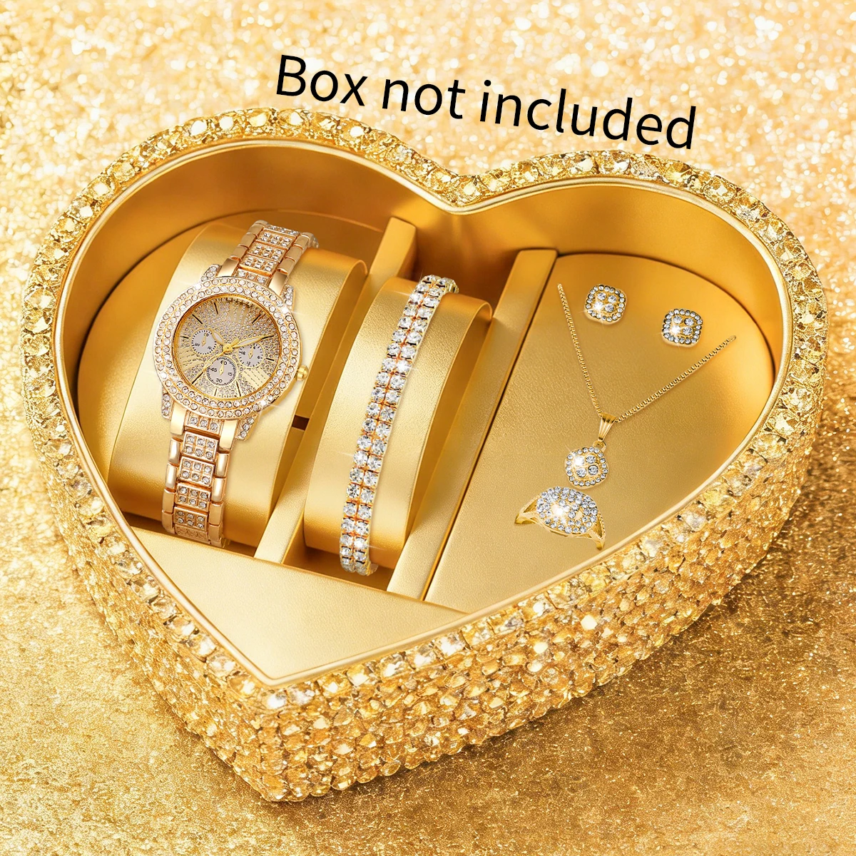 6PCS Luxury Rhinestone Women Watches Jewelry Set Fashion Ladies Quartz Wristwatches Reloj Mujer Girls Clock Gift(Without Box)