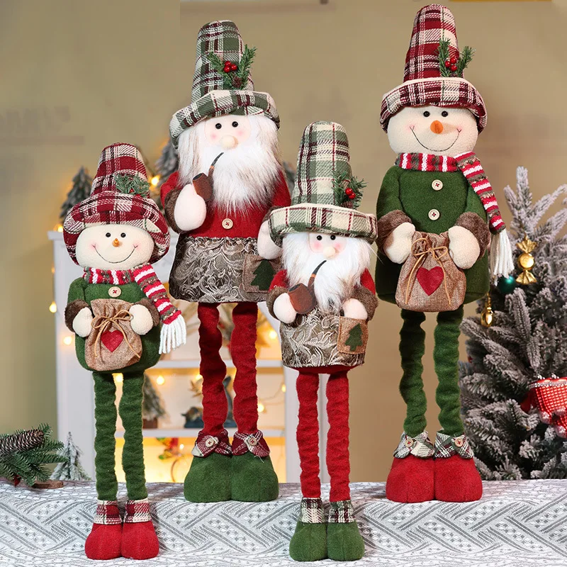 Christmas Santa Claus Snowman Reindeer Decorative Telescopic Doll Cute Elk Doll Santa Hat Doll Window Decoration  Gift