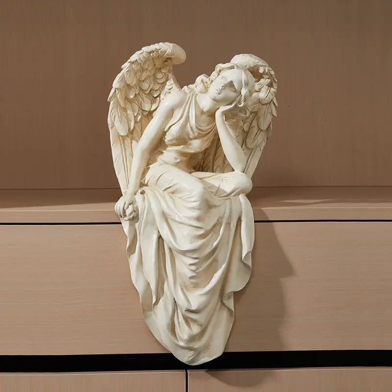 xx-European Vintage Sitting Posture Angel Sculpture Decoration Home Livingroom Furnishing Ornaments Garden Courtyard Accessories