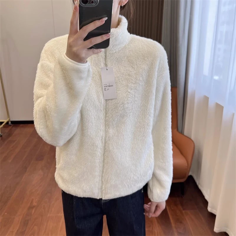 Soft Long Velvet Fce Jaet Autumn Winter Home Try-On Room Stand Collar Women's Outerwear Coat Warm Comfortable Versatile