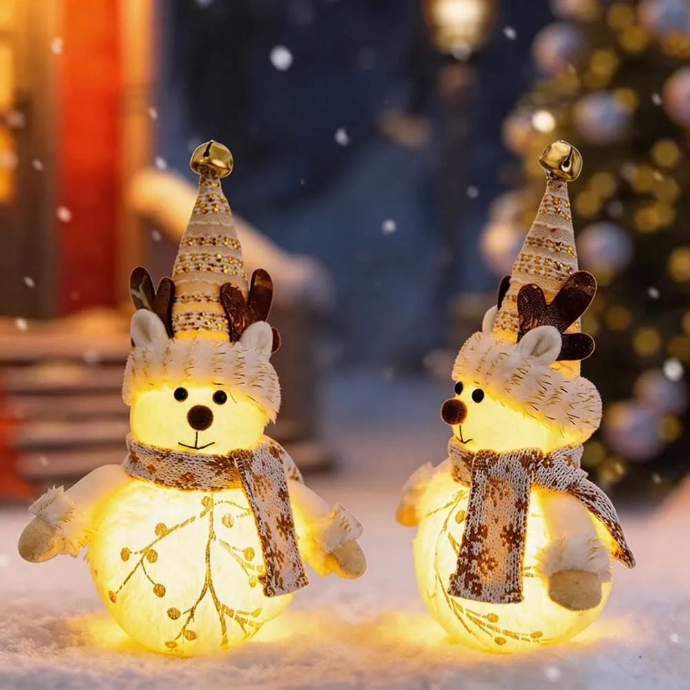 Fabric-stuffed Glowing Christmas Plush Button Cells Battery-powered Cozy LED Snowman Doll Soft-texture Festive Light Up Santa