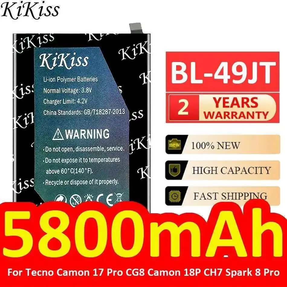 

Lightweight High Compatibility BL-49JT 5800Mah Mobile Phone Battery For Tecno Camon 17 Pro CG8 18P CH7 Spark 8