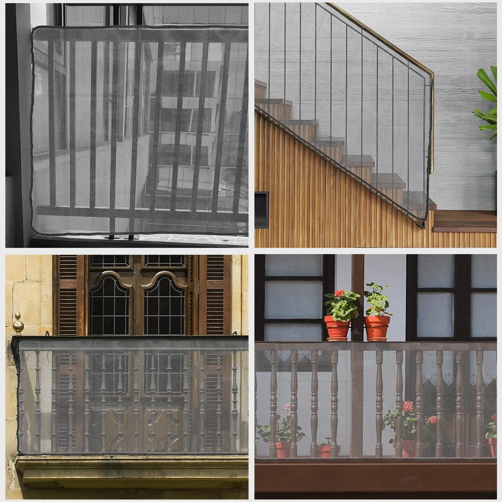 Stair Protection Net Thick Mesh Black 15 Nylon Cords 10 Buckles Baby Pet Safety Balcony Guard Stairs Railing Cover Indoor