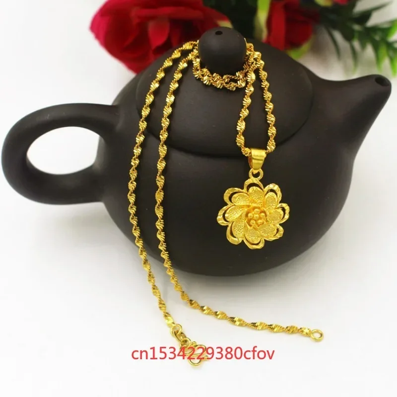 European currency gold jewelry non fading Korean women's big flower pendant necklace improvement gold fashion wedding gift