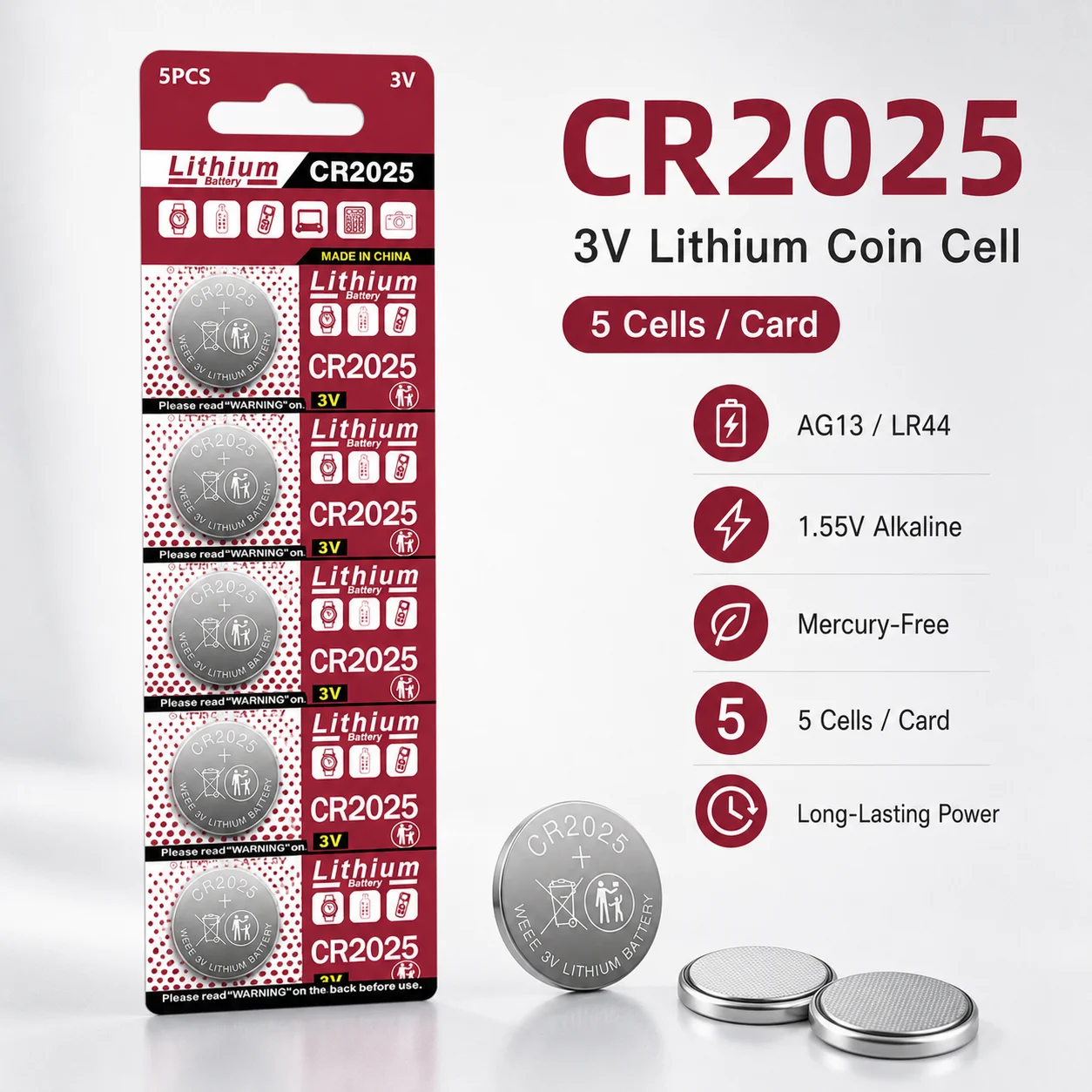 

150mAh 3V CR2025 Coin Battery Replacement for DL2025 BR2025 KCR2025 Car Remote Watch Household Devices