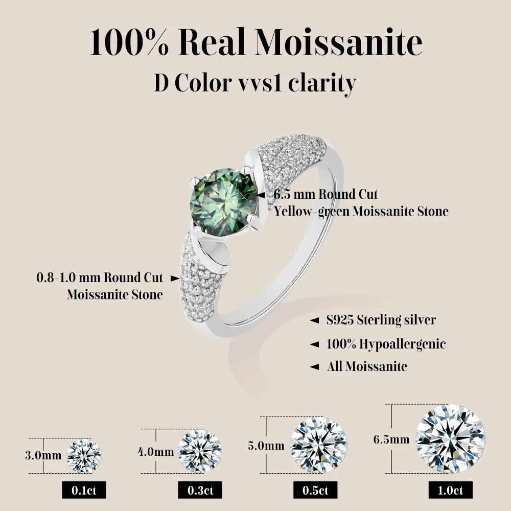 MintyBox Luxury 1.0CT Yellow-Green Moissanite Rings for Women S925 Silver Engagement Ring Dinner Party Jewelry Anniversary Gifts