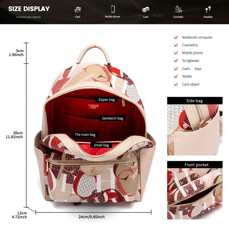 CHCH Unique Printed Design Women's Backpack Rugged Backpack Fashion Women's Backpack New 2025 Large Capacity Printed Travel Bag