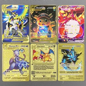 Pokémon Metal Anime Coleção Cards, Arceus Charizard, Super Card Raichu, Golden English, Mewtwo, Vmax, GX, EX, Presente, 10000 Pontos 6 principais vendas cartas pokemon de ouro - №4