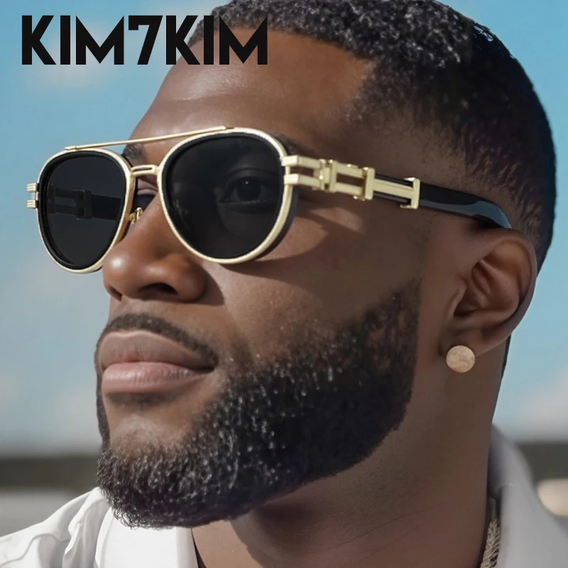 

Steampunk Oval Sunglasses Men 2025 Luxury Brand Punk Round Metal Frame Sunglass Double Beam Eyewear Trendy UV400 Driving Shades