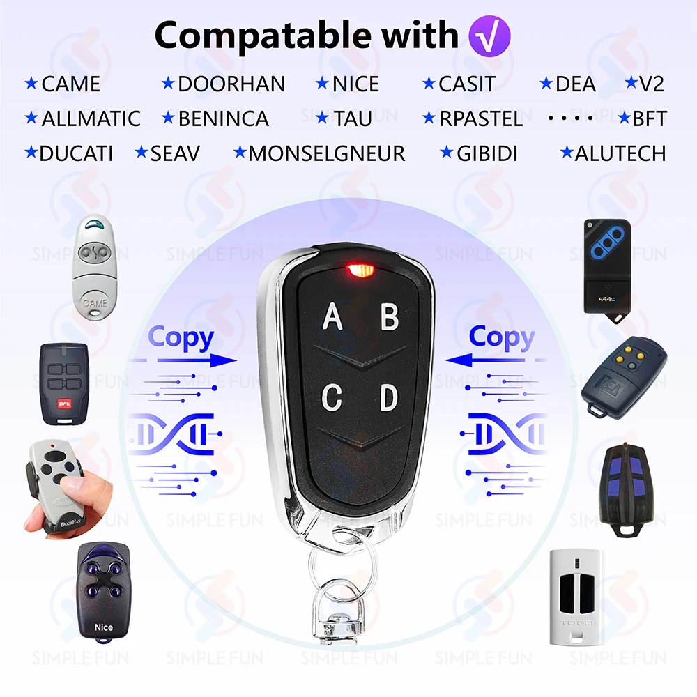 Duplicator 433Mhz 4-Channels Copy Remote Control Garage Door Opener Clone Transmitter Fixed Rolling Code Doorhan Nice Came