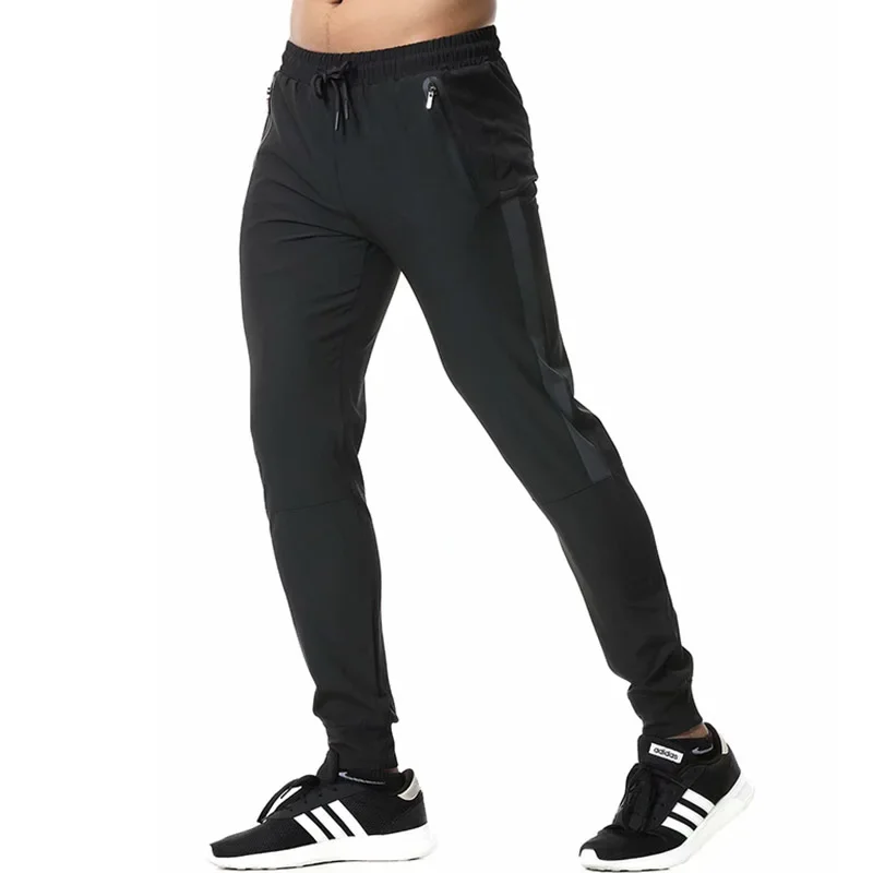 Jogging Pants For Men Breathable Sport Sweatpants With Zip Pocket Gym Training Workout Athletic Soccer Running Trousers Black