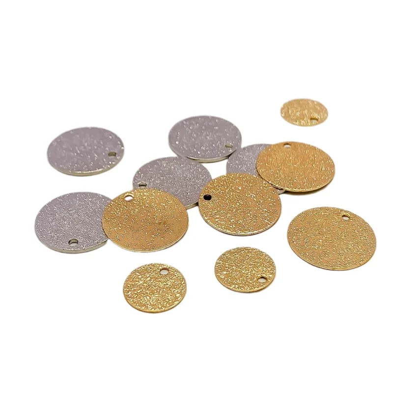 White K Gold Color Round Metal Slice Pendant Charms Necklace Earrings Accessories Supplies for Jewelry Making Diy Material 10pcs