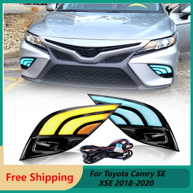 

Car LED DRL Daytime Running Light Fog Lamp Fit For Toyota Camry SE XSE 2018-2020 Blue Turn Signal Headlights Car Accessories
