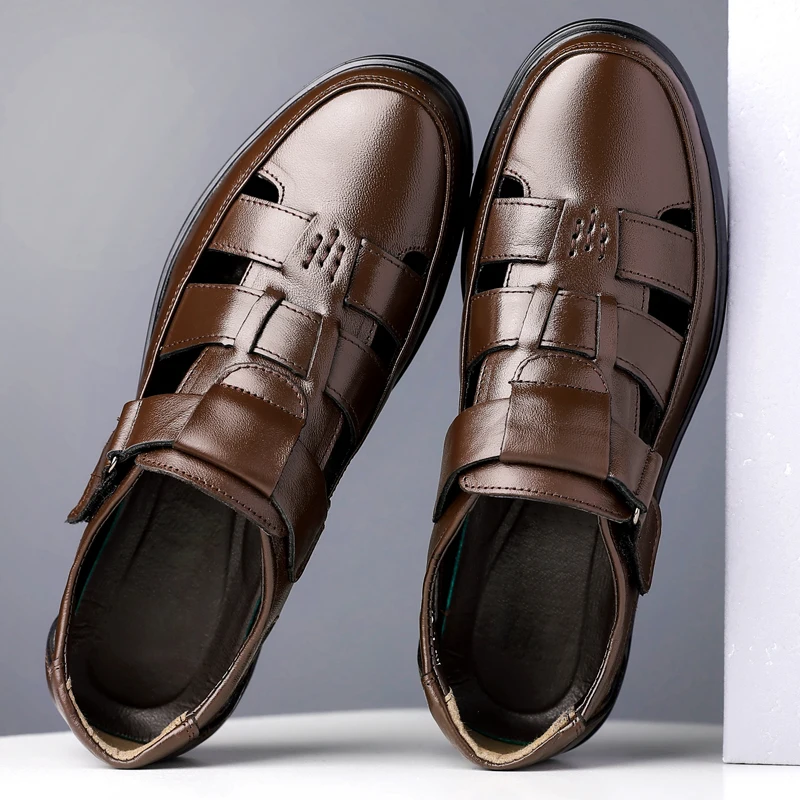 

Retro Style Business Sandals Mens Summer Outdoor Casual Shoes Breathable Slippers Non-slip Roma Flats New Male Wading Aqua Shoes
