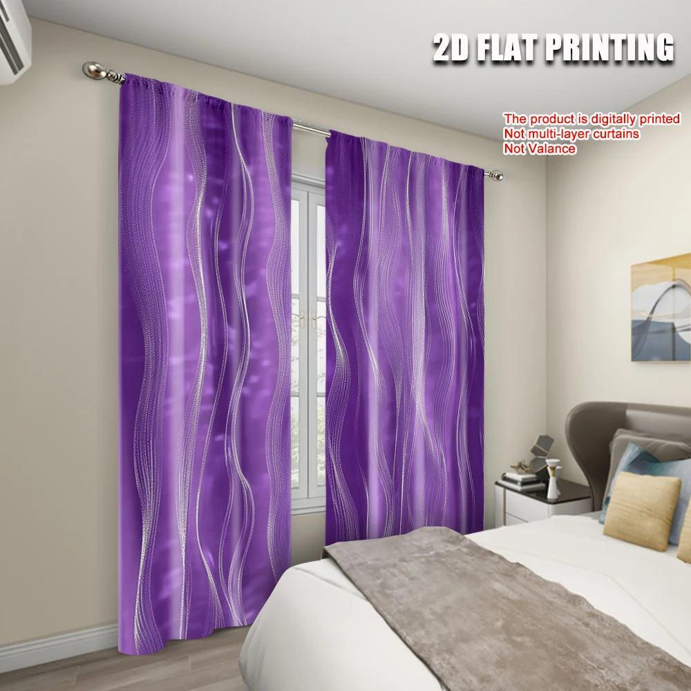 

2 шт., шторы с плоским принтом, рулонные шторы, серебристая волнистая линия, 100% полиэстер (без стержня), украшения для внутреннего использования для жизни