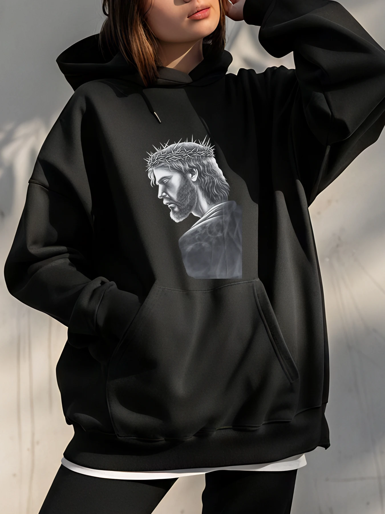 

Толстовка с капюшоном «Иисус Христос» с религиозным принтом унисекс, толстовка большого размера, уличная мода для мужчин и женщин
