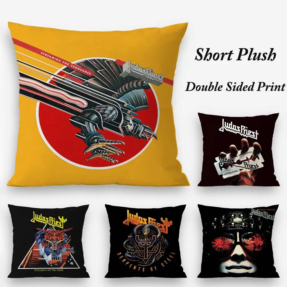 كول J-Judas P-Priest كيس وسادة نسيج قطيفة لينة مزدوجة الوجهين طباعة غطاء وسادة أريكة رمي وسادة تغطي