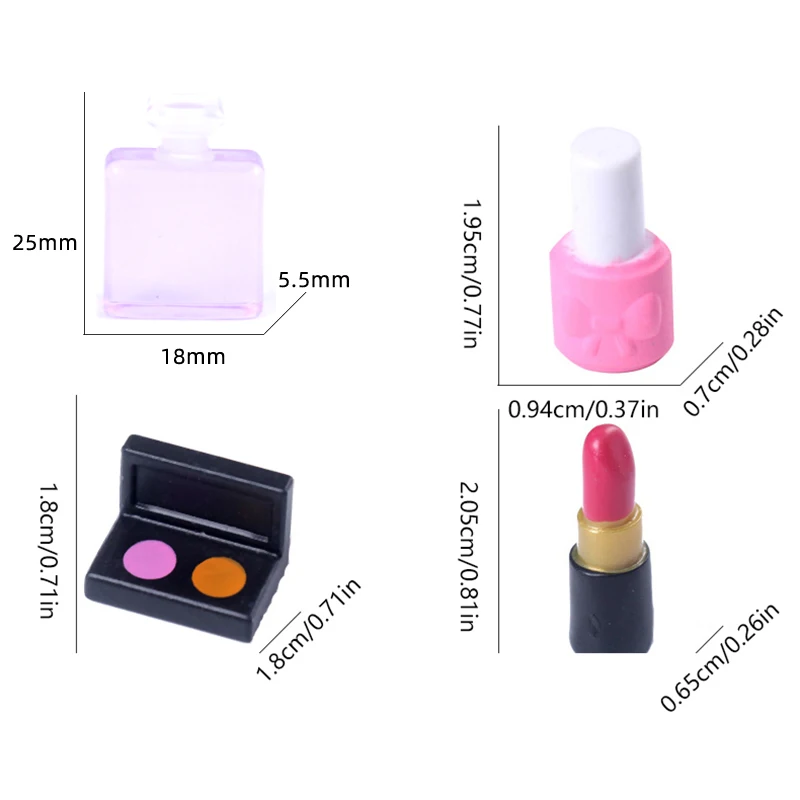 1 Juego de pintalabios cosmético en miniatura para casa de muñecas 1:12, esmalte de uñas, sombra de ojos, Perfume, decoración de escena de maquillaje, accesorios para casa de muñecas