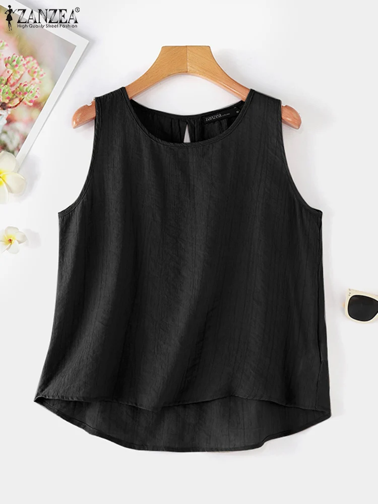 ZANZEA Summer Sleeveless Tanks Tops Women Solid Blouse Fashion Casual Loose Work Holiday Shirt Vintage Loose Beach Blusas Mujer