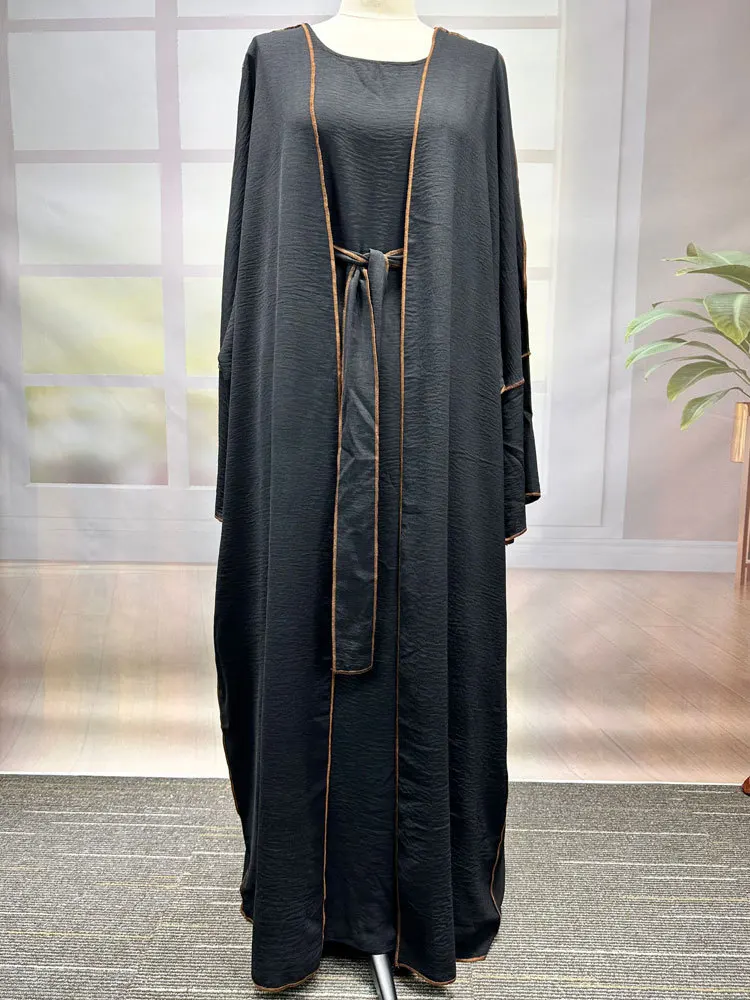 Set Muslim Abaya Desain Baru 2025 Gaun Mantel Wanita Setelan 2 Buah Pakaian Doa Idul Fitri Ramadhan Islam Arab Turki Gaun Sederhana Jubah