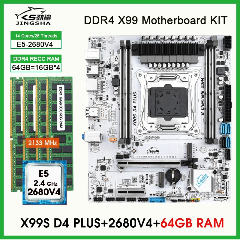 X99 D4 PLUS motherboard LGA 2011-3 kit xeon e5 2680 v4 Processor 4x16=64GB DDR4 ECC RAM Memory NVME M.2 NGFF x99 placa mae Combo