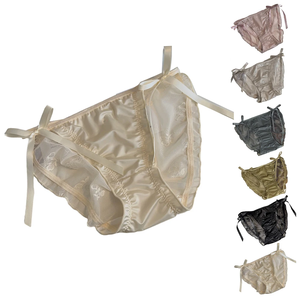 

Daily Home Party Briefs Underwear Breathable Brief Comfortable Cute Lace Low Waist Panties Ruffles Satin Autumn