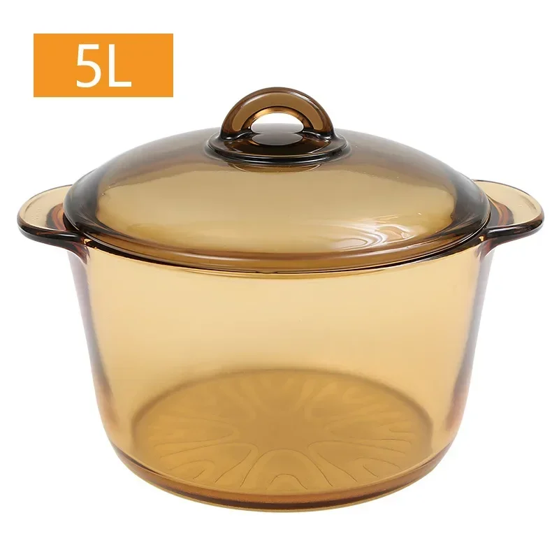 Transparent glass pot with two ears crystal amber stew soup and pans with open fire hot pot kitchen cookware cooking pot