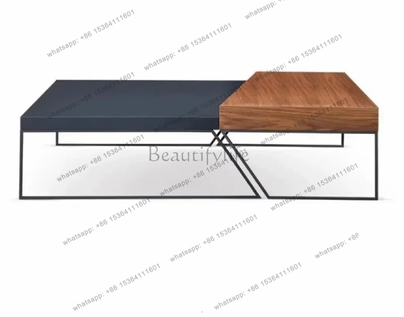 1FM Tavolino da salotto di design Tavolino da caffè moderno en metallo e legno di lusso Base Tavolo di design quadrato Basse