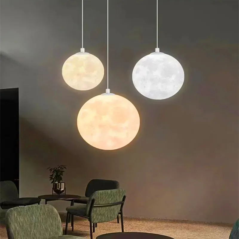 Imagem -04 - Scandinavian 3d Impressão Moon Chandelier Modern Childrens Room Sala de Jantar Quarto Varanda Personalizado Led Pendant Light