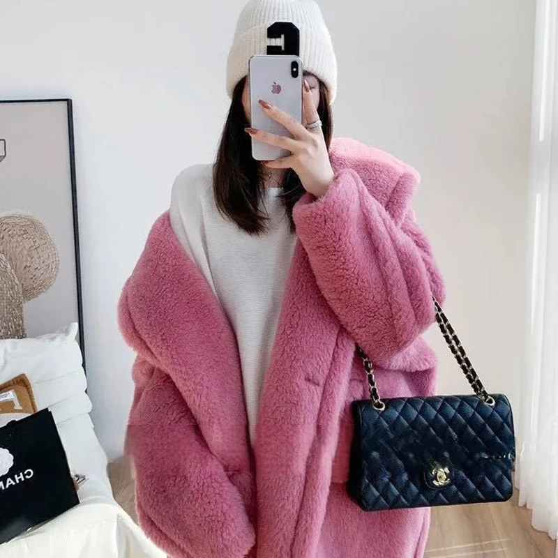 Winter Imitation Lambwool Hoodie Jacket Women Overcoat New Korean Elegant Loose Joker Casual Hooded Warm Lamb Wool Parker Coat