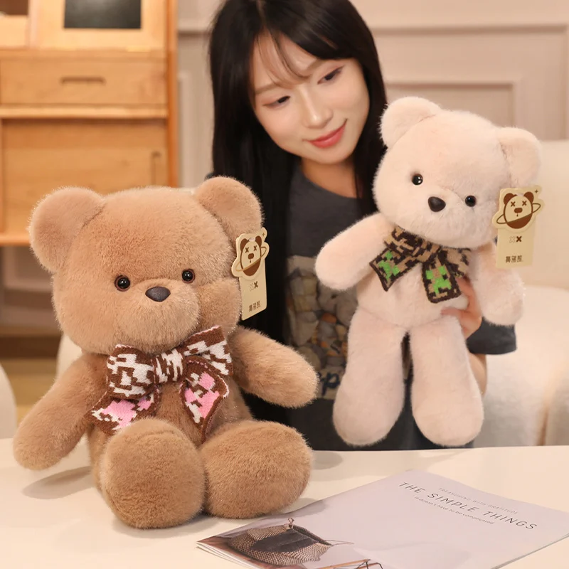 

New Knitted Bow Tie Bear Plush Toys Soft Cozy Cartoon Gentleman Bear Doll Lovely Children Appease Doll Kawaii Party Decor