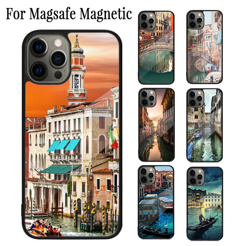 Travel italy Street Venice Magnetic Phone Case Coque For iPhone 16 15 14 Plus 13 12 Mini 11 Pro Max Magsafe Wireless Cover