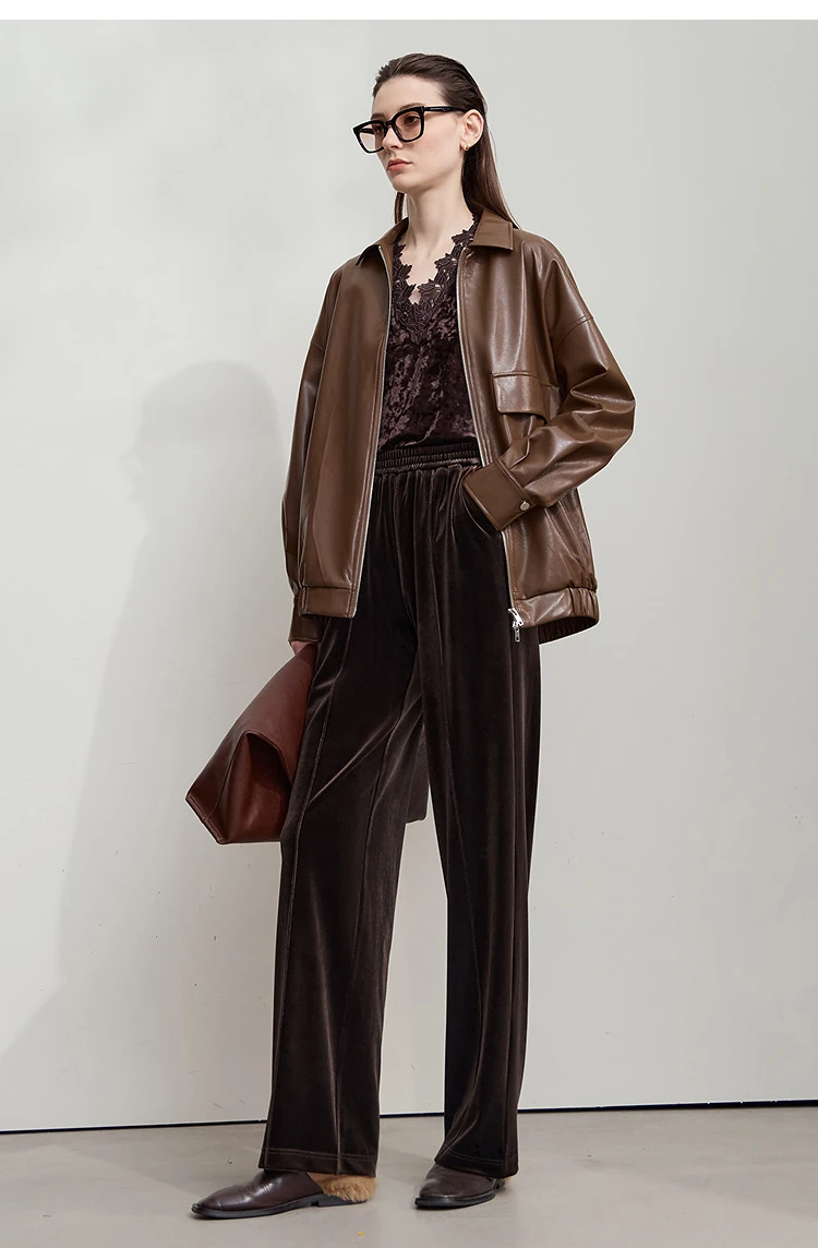 AMII Women's Pants Wide-leg Solid Knitted Pants Casual Woman Trousers 2025 Autumn New Retro Versatile Ladies Clothing 12523110