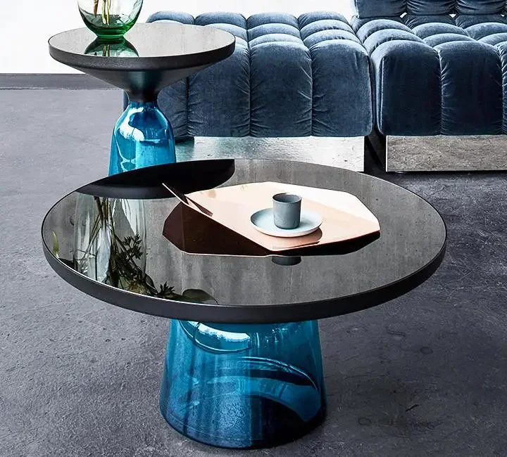

Transparent Table Glass Tea Table Nordic Coffee Tables Round Side Table Living Room Modern Creative Furniture End Tables Decor