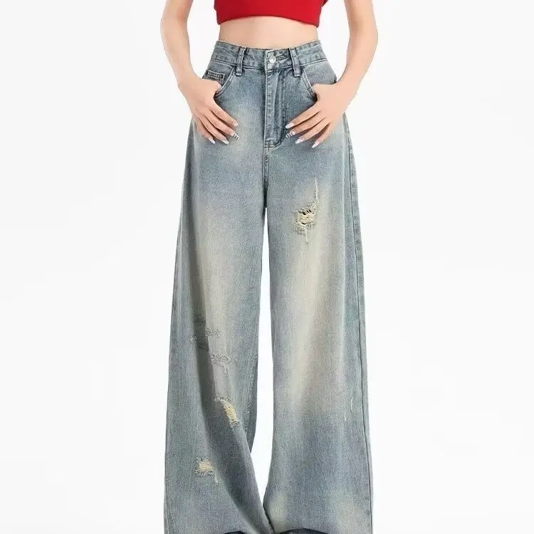 

Light Wa Wide Leg Denim Jeans Women's Loose Straight Cut Trousers Autumn New Sle Cotton Polyester Casual Comfortable