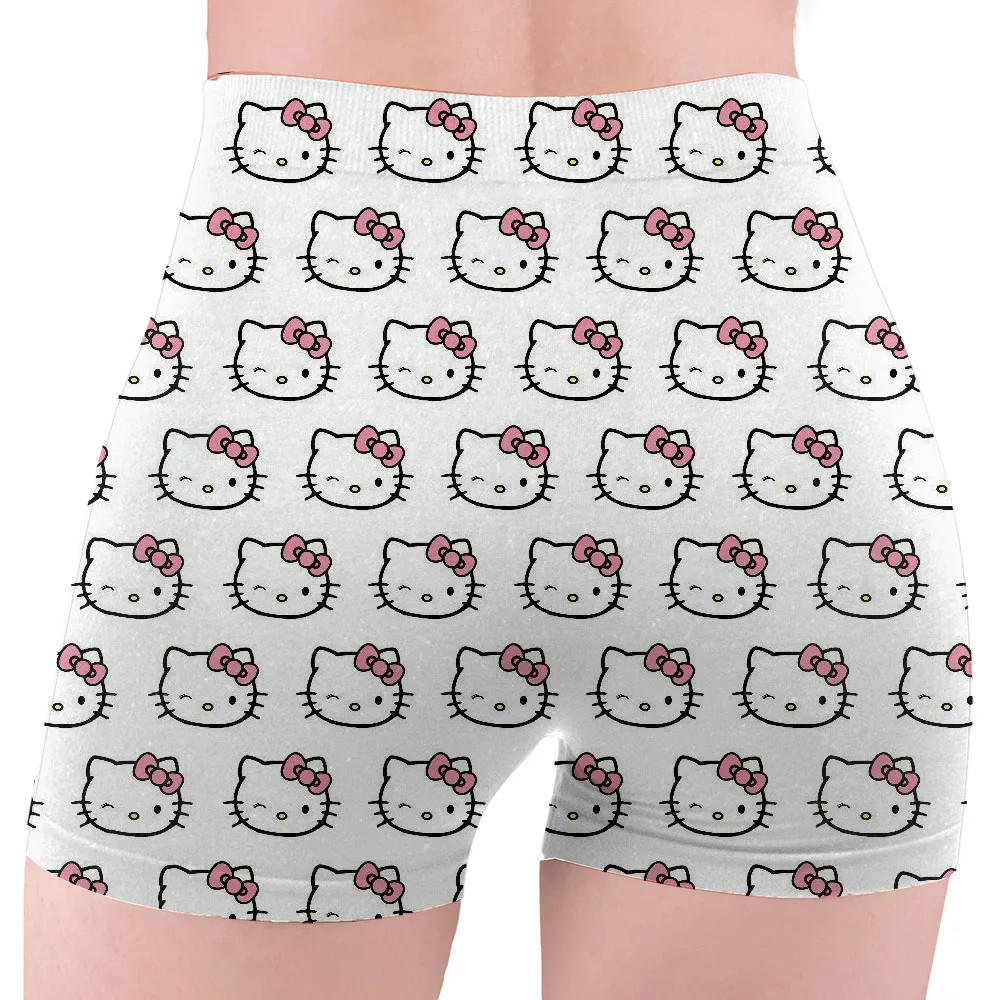 Shorts de ioga para treino de desenho animado feminino personalizado Hello Kitty Academia Calções de corrida atléticos para motociclistas